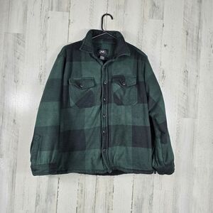Berkley Jensen Men's green and black plaid sherpa button jacket size XL